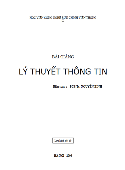Bài Giảng Lý Thuyết Thông Tin – Tài Liệu Học Tập Học Liệu Điện Tử PDF