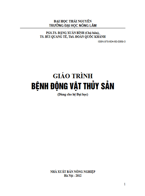 Giáo Trình Bệnh Động Vật Thủy Sản – Tài Liệu Học Tập Học Liệu Điện Tử PDF