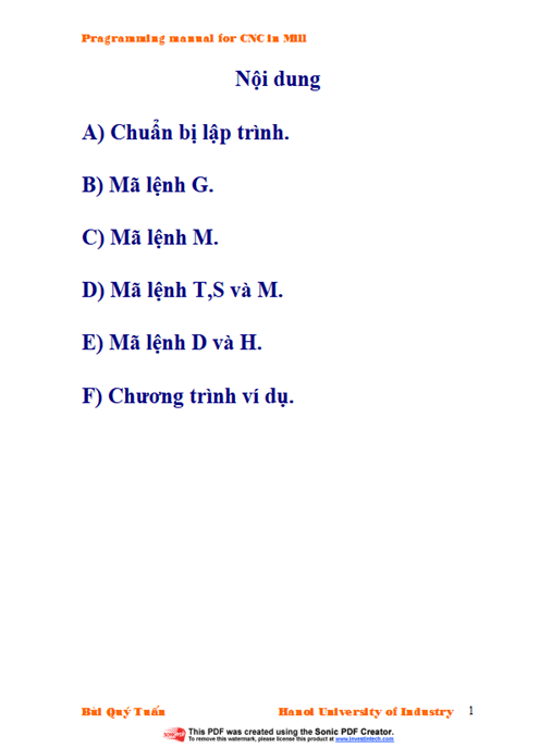 Giáo Trình CNC Cho Máy Phay – Tài Liệu Học Tập Ebooks PDF