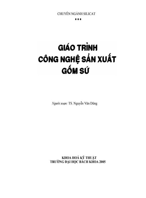Giáo Trình Công Nghệ Sản Xuất Gốm Sứ – Tài Liệu Học Tập Học Liệu Điện Tử PDF