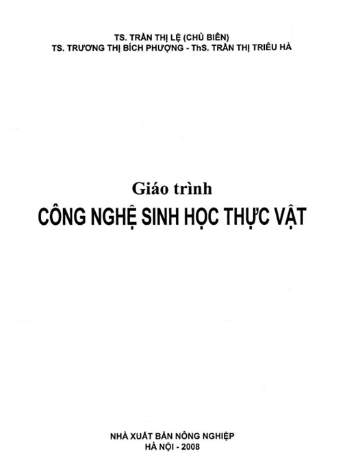 Giáo Trình Công Nghệ Sinh Học Thực Vật – Tài Liệu Học Tập Ebooks PDF